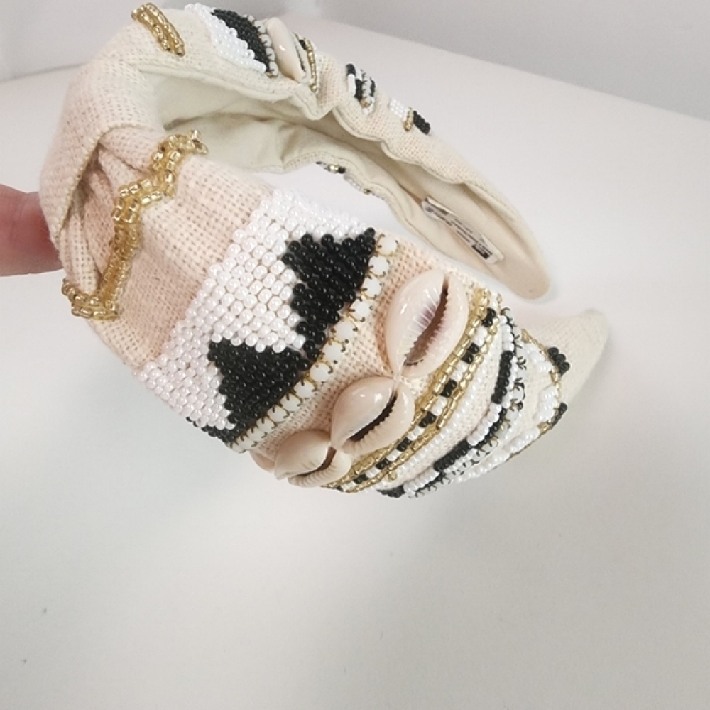 NEW Bohemian Beaded Shell Ivory Knot Headband - Picture 7 of 8